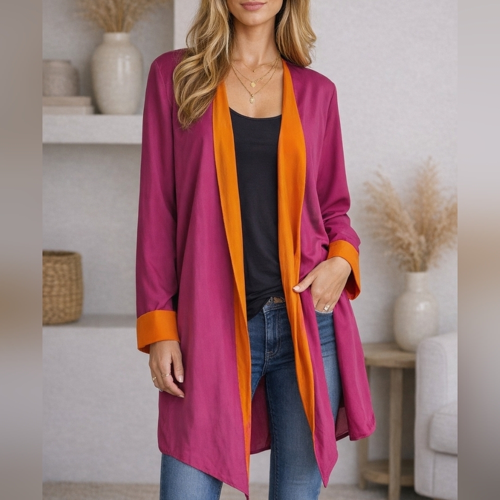 VTG SUNNY LADY Kidcore Two-tone Fuscia Color Block Kimono Cover-up